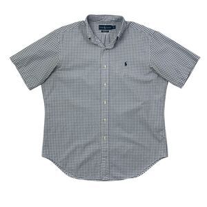 Ralph Lauren Shirt Mens L Large White Blue Plaid Classic Fit Short Sleeve Cotton